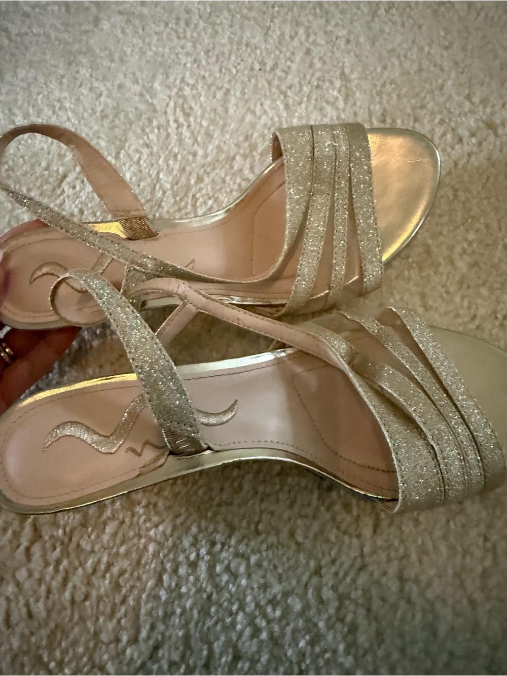 Nina Glitter Strappy Slingback Heels in Metallic Gold and Champagne Size 7M - Picture 6 of 6